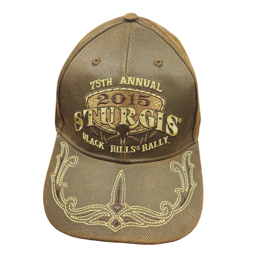 Sturgis Black Hills Rally 2015 75th Anniversary Hat Brown Embroidered Cap